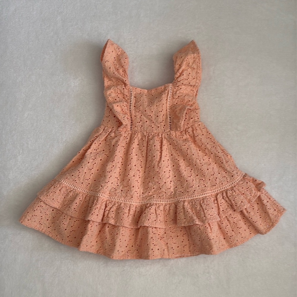 Janie and Jack Peach Eyelet Ruffle Dress